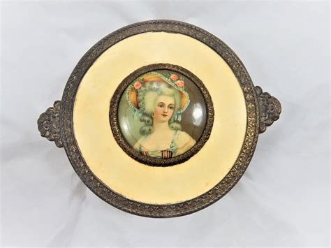 pncw metal brass trinket box with victorian lady|Vintage PNCW Victorian Brass Metal 3 Section Dish Jewelry .